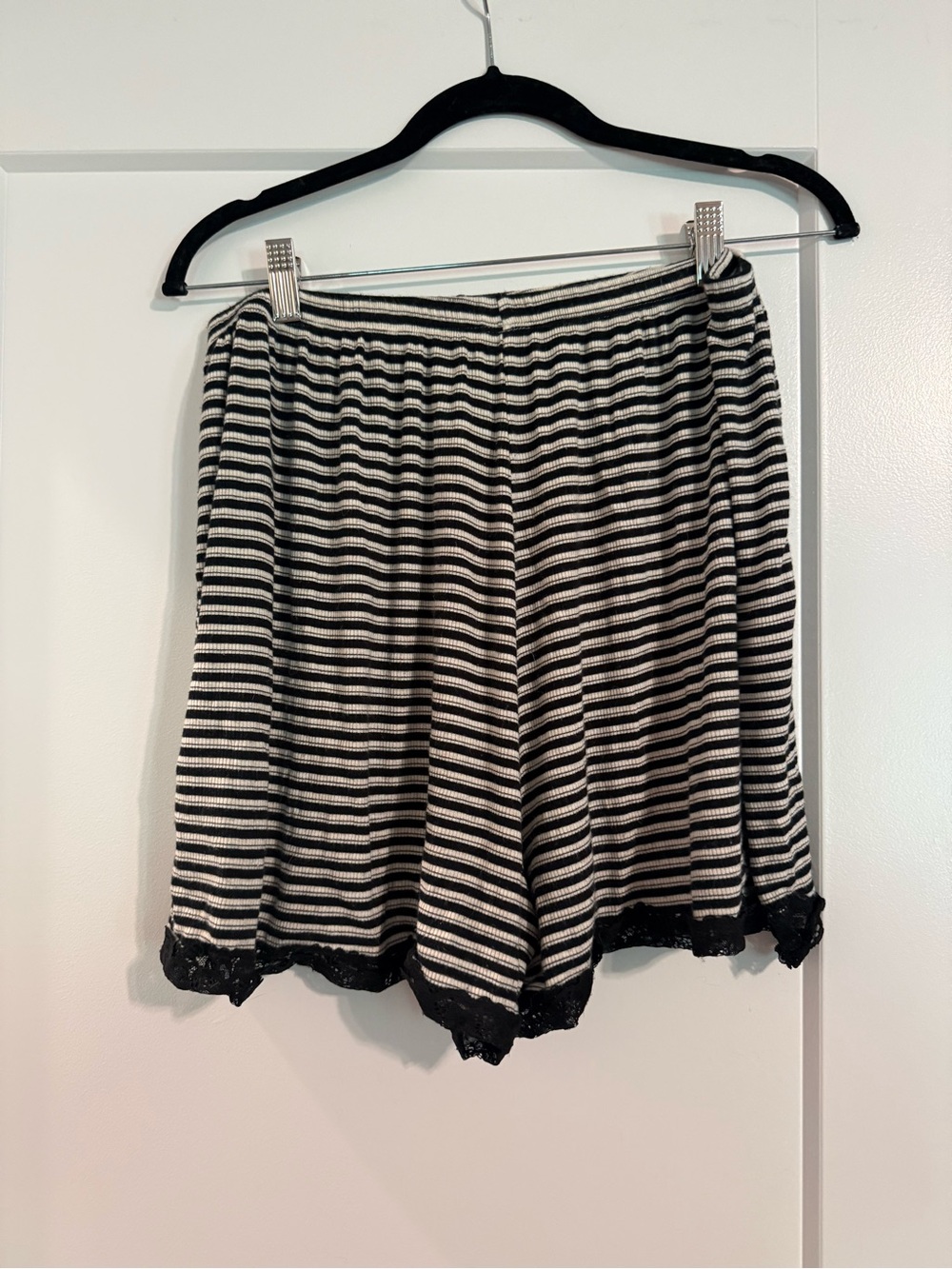 aerie Black and White Striped Lace-Hem Lounge Shorts